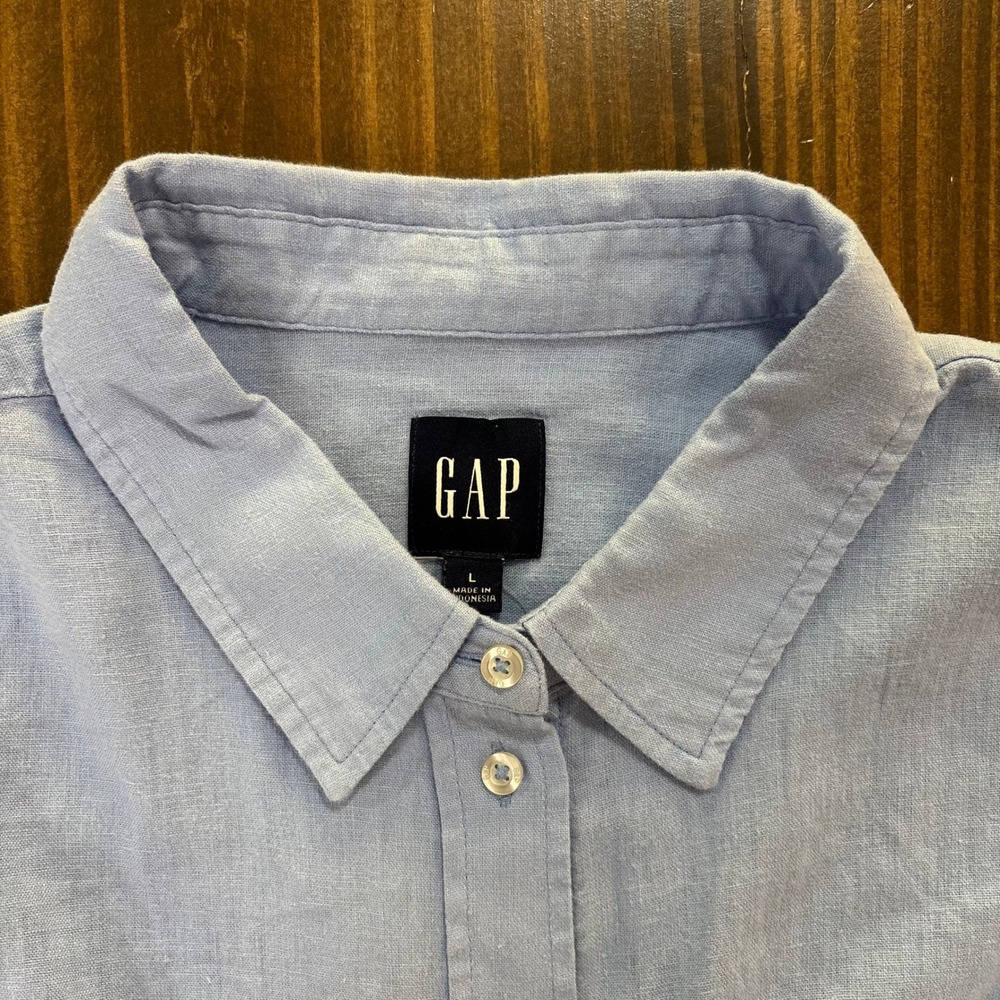 GAP Womens Linen‎ Blend Long Sleeve Button Down Shirt Light Blue L - Picture 6 of 9